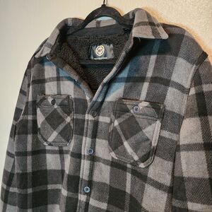 Weatherproof Men's Small Grey Black Plaid Sherpa Lined Fleece Shirt Shacket
